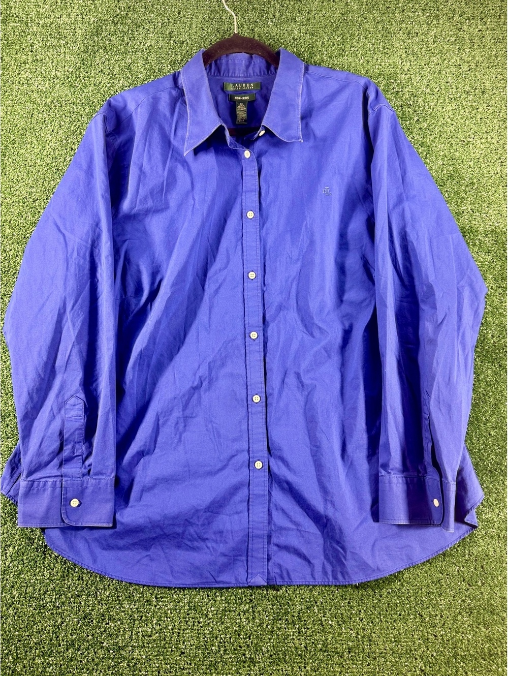Lauren Ralph Lauren Dress Shirt Mens 3X Blue Non Iron 100% Cotton Big Tall